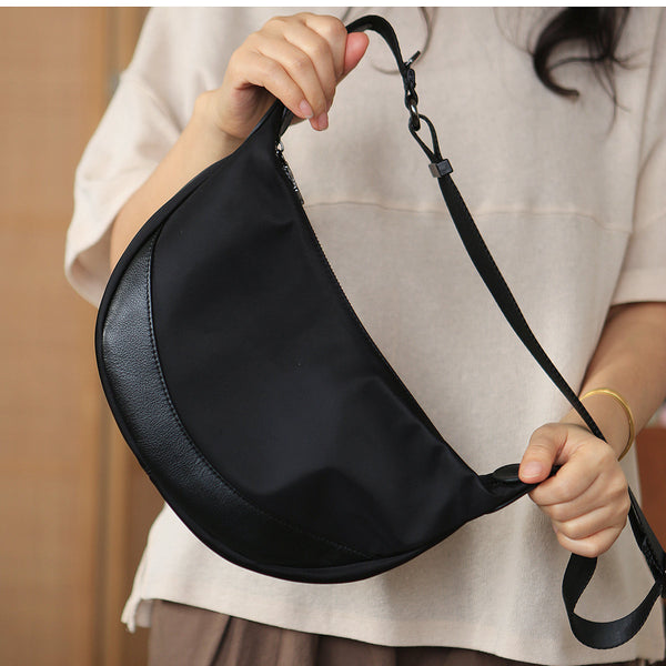 Classic Womens Small Nylon Crossbody Bag Decorate With Leather Over The Shoulder Bags Badass