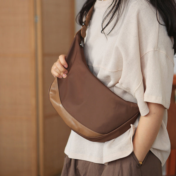 Classic Womens Small Nylon Crossbody Bag Decorate With Leather Over The Shoulder Bags Details