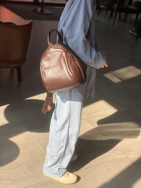 Coffee Brown Mini Leather Backpack Soft Genuine Cowhide Daypack for Women Beautiful