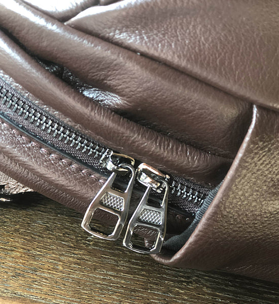 Coffee Brown Mini Leather Backpack Soft Genuine Cowhide Daypack for Women Durable