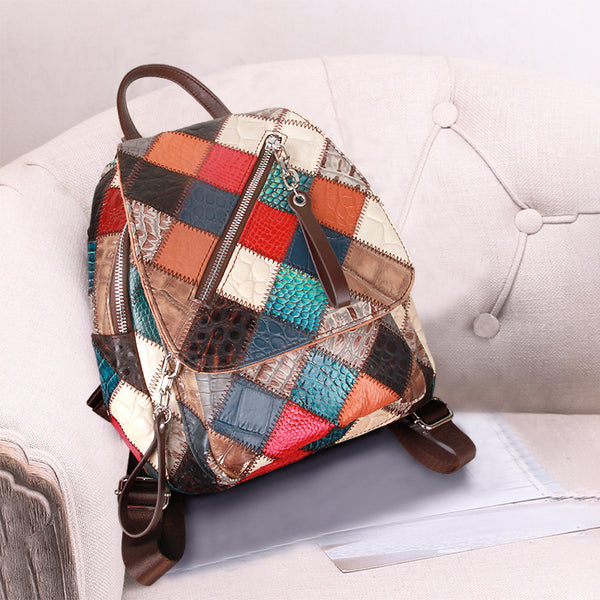 Cute Ladies Leather Boho Backpack Bag Small Leather Rucksack For Women