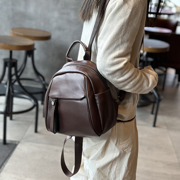 Vintage Women's Coffee Brown Leather Backpacks Small Leather Knapsack