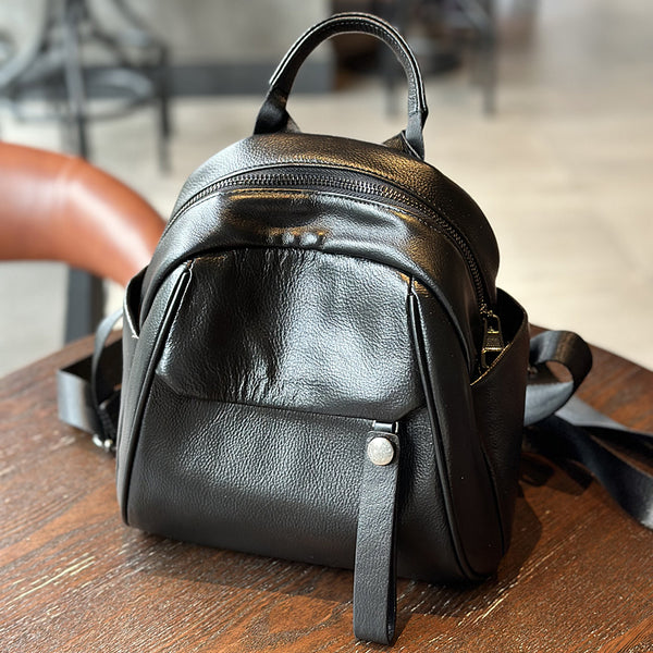 Cute Women's Black Leather Backpack Purse Mini Leather Rucksack Bag Black