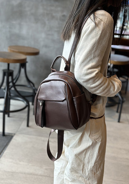 Cute Women's Black Leather Backpack Purse Mini Leather Rucksack Bag Casual