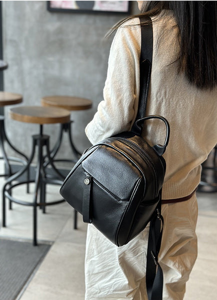 Cute Women's Black Leather Backpack Purse Mini Leather Rucksack Bag Classy