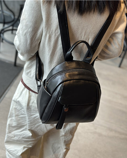 Cute Women's Black Leather Backpack Purse Mini Leather Rucksack Bag Fashion
