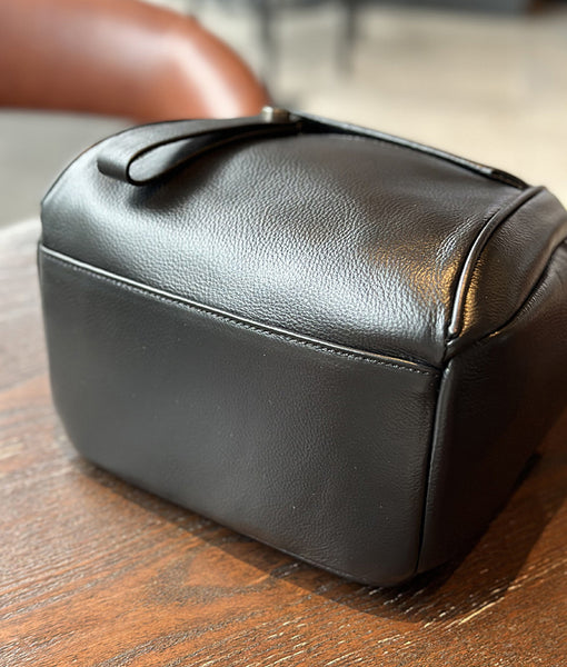 Cute Women's Black Leather Backpack Purse Mini Leather Rucksack Bag Genuine-Leather