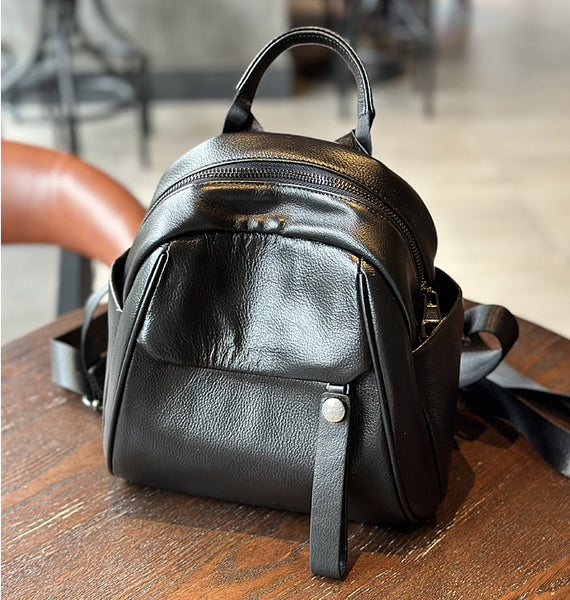 Cute Women's Black Leather Backpack Purse Mini Leather Rucksack Bag Gift