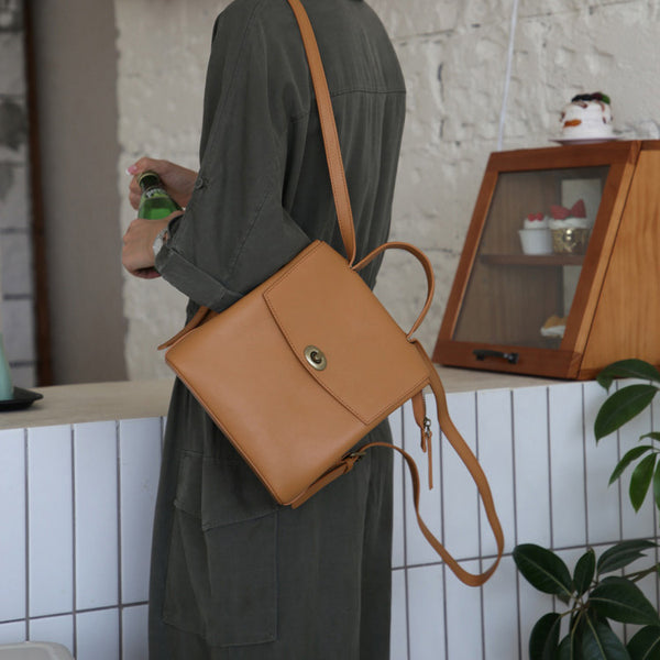 Cute Women's Brown Leather Backpack Purse Ladies Brown Leather Rucksack Accessories