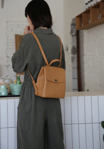 Cute Women's Brown Leather Backpack Purse Ladies Brown Leather Rucksack Affordable