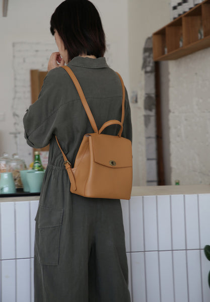Cute Women's Brown Leather Backpack Purse Ladies Brown Leather Rucksack Affordable