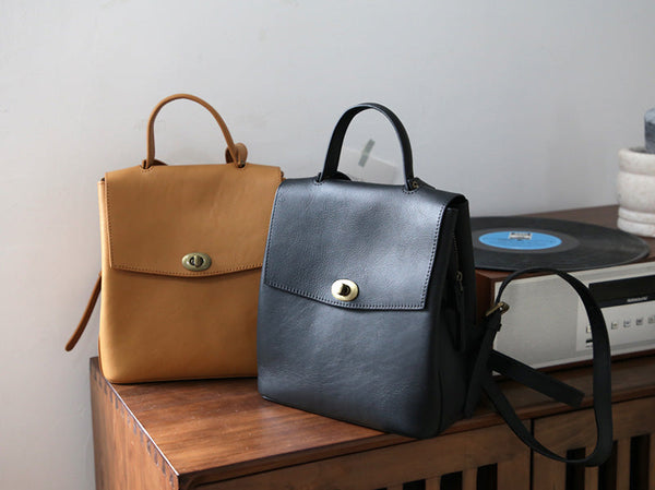 Cute Women's Brown Leather Backpack Purse Ladies Brown Leather Rucksack Badass