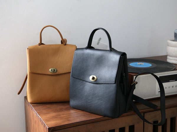 Cute Women's Brown Leather Backpack Purse Ladies Brown Leather Rucksack Badass