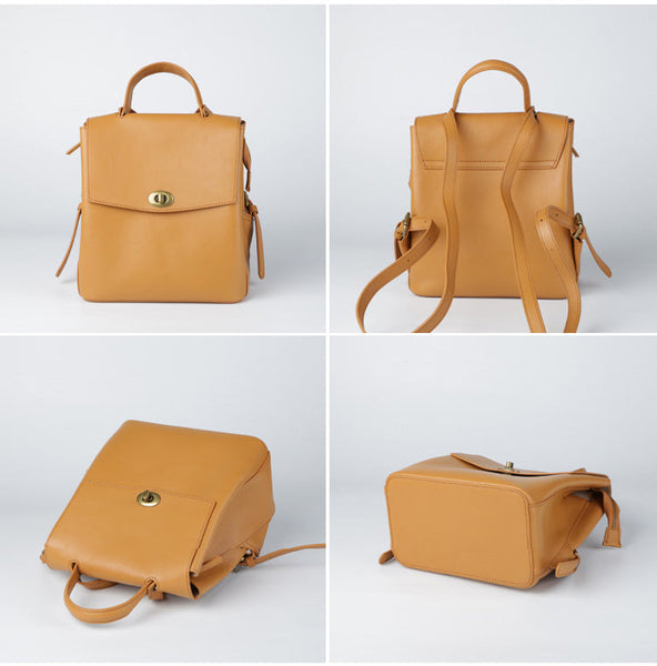 Cute Women's Brown Leather Backpack Purse Ladies Brown Leather Rucksack Boutique