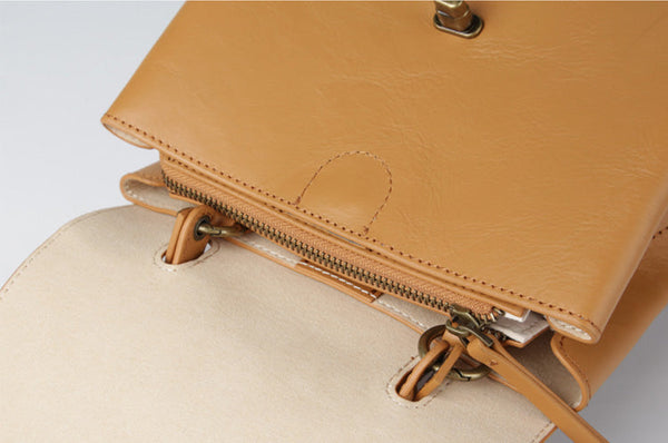 Cute Women's Brown Leather Backpack Purse Ladies Brown Leather Rucksack Cool