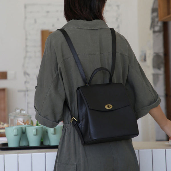 Cute Women's Brown Leather Backpack Purse Ladies Brown Leather Rucksack Cute
