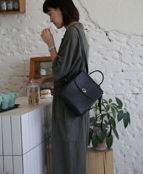 Cute Women's Brown Leather Backpack Purse Ladies Brown Leather Rucksack Details