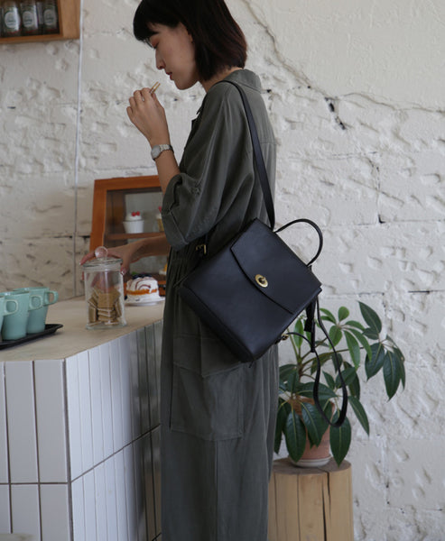 Cute Women's Brown Leather Backpack Purse Ladies Brown Leather Rucksack Details