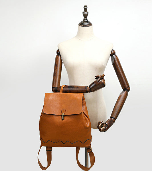 Cute Women's Small Leather Backpack Purse Ladies Brown Leather Rucksack Bag Badass