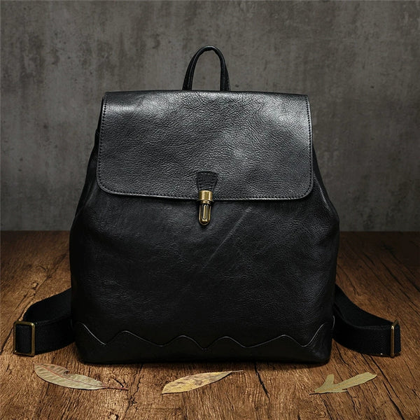 Cute Women's Small Leather Backpack Purse Ladies Brown Leather Rucksack Bag Black