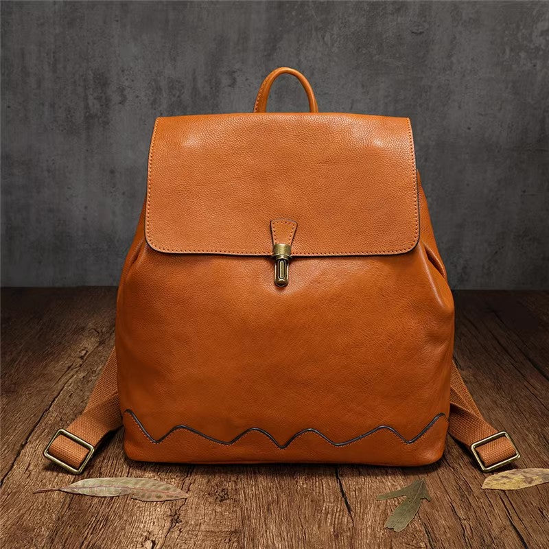 Cute Women's Small Leather Backpack Purse Ladies Brown Leather Rucksack Bag Brown