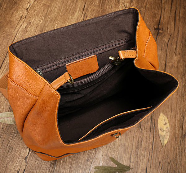 Cute Women's Small Leather Backpack Purse Ladies Brown Leather Rucksack Bag Capacity