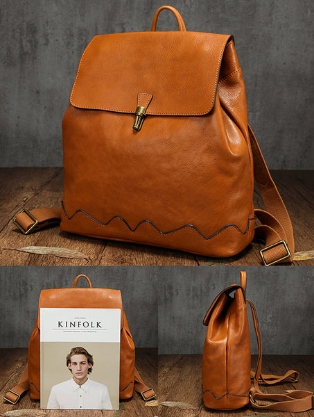 Cute Women's Small Leather Backpack Purse Ladies Brown Leather Rucksack Bag Casual