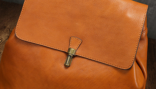 Cute Women's Small Leather Backpack Purse Ladies Brown Leather Rucksack Bag Details