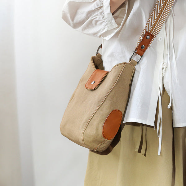 Womens Small Canvas Crossbody Bag Brown Shoulder Bag