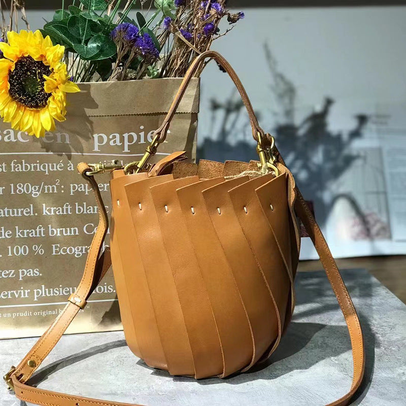 Cute Womens Genuine Leather Bucket Bags Shoulder Handbags Affordable