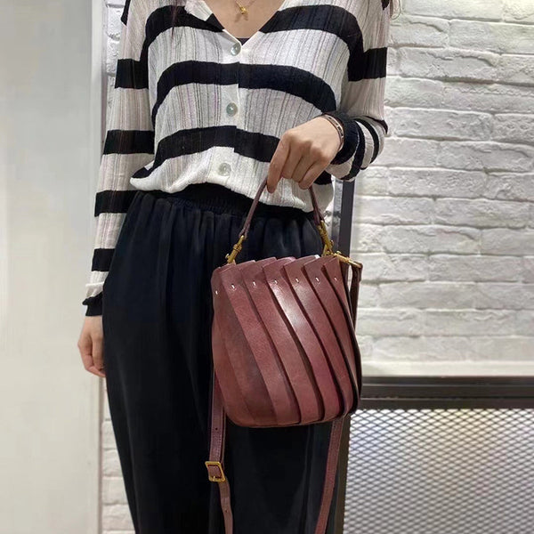 Cute Womens Genuine Leather Bucket Bags Shoulder Handbags Casual