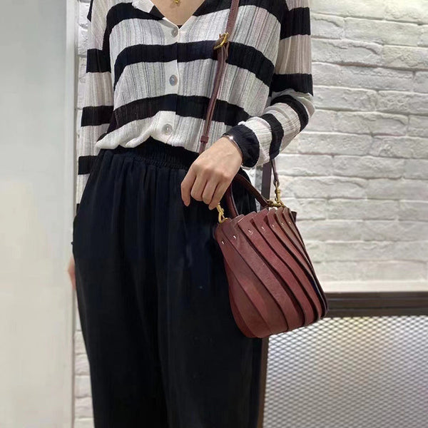 Cute Womens Genuine Leather Bucket Bags Shoulder Handbags Chic