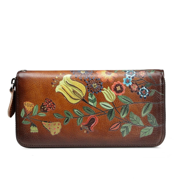 Cute Womens Leather Clutch Wallet Genuine Leather Purse For Ladies Brown