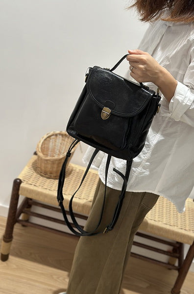 Cute Womens Mini Leather Backpack Bag Small Over The Shoulder Purse Black