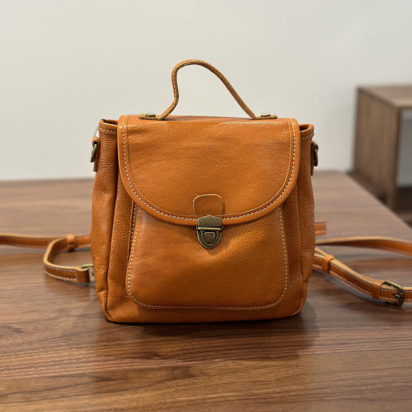 Cute Womens Mini Leather Backpack Bag Small Over The Shoulder Purse Brown