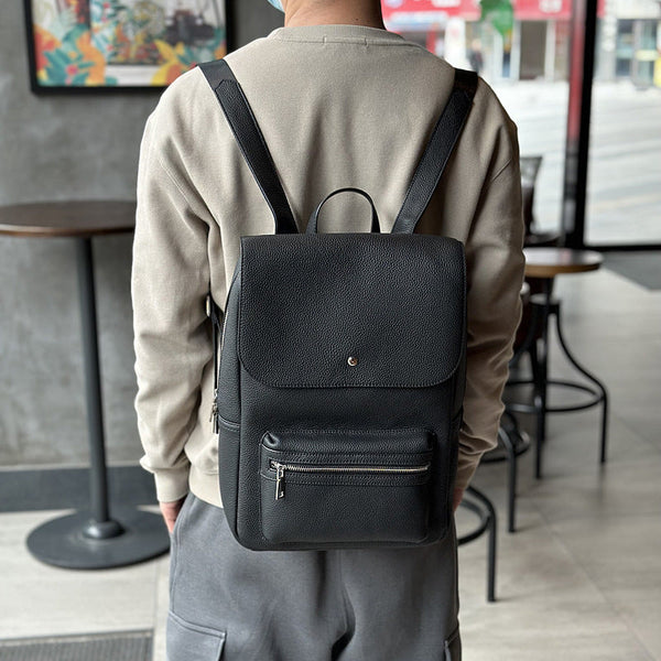 Chic Women's Black Leather Backpack Purse Ladies Black Leather Rucksack