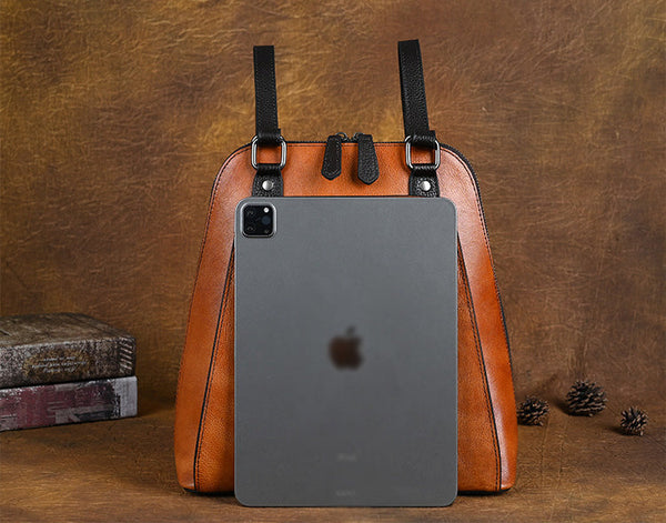 Embossed Pattern Women's Small Leather Backpack Purse Leather Rucksack Classy