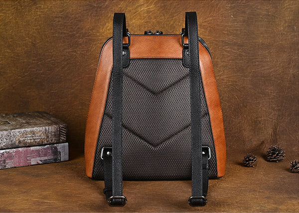 Embossed Pattern Women's Small Leather Backpack Purse Leather Rucksack Cool