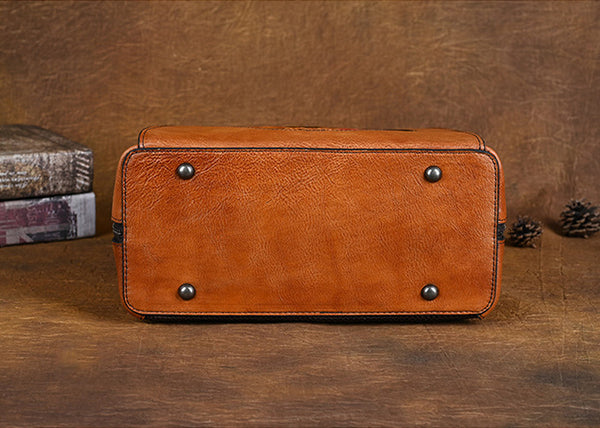 Embossed Pattern Women's Small Leather Backpack Purse Leather Rucksack Cowhide