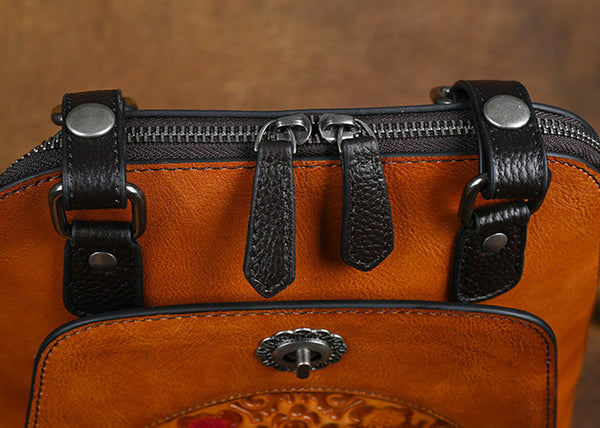 Embossed Pattern Women's Small Leather Backpack Purse Leather Rucksack Cute