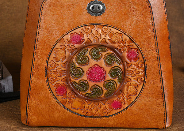 Embossed Pattern Women's Small Leather Backpack Purse Leather Rucksack Designer