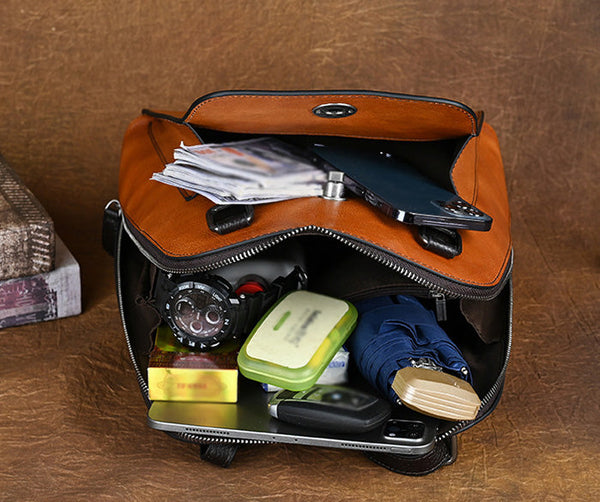 Embossed Pattern Women's Small Leather Backpack Purse Leather Rucksack Handmade