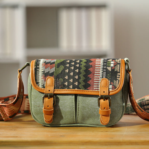Ethnic Style Ladies Small Canvas Crossbody Bag Women's Satchel Bag Accessories