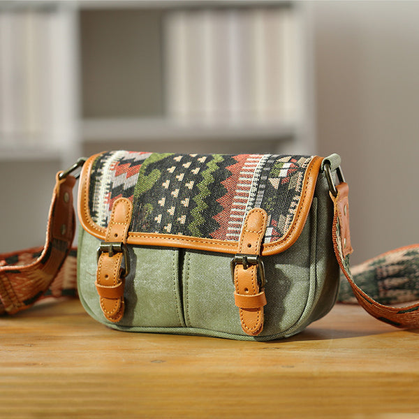 Ethnic Style Ladies Small Canvas Crossbody Bag Women's Satchel Bag