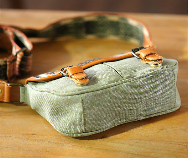 Ethnic Style Ladies Small Canvas Crossbody Bag Women's Satchel Bag Chic