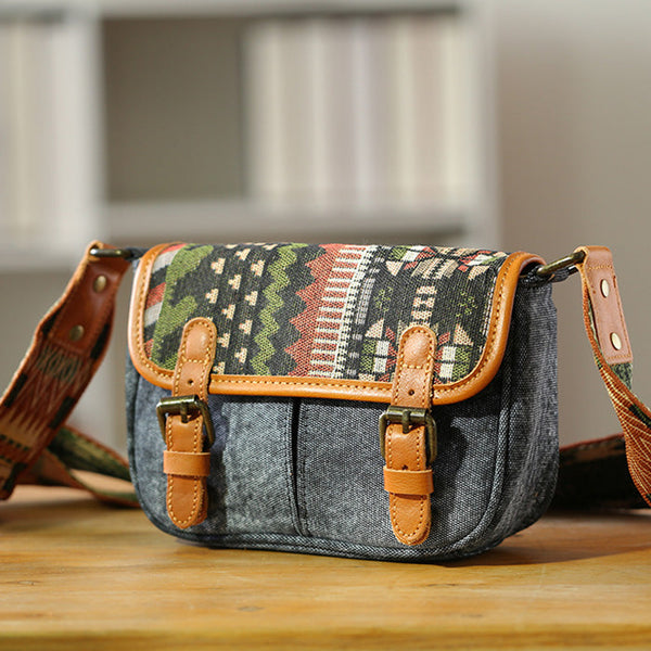 Ethnic Style Ladies Small Canvas Crossbody Bag Women's Satchel Bag Cool
