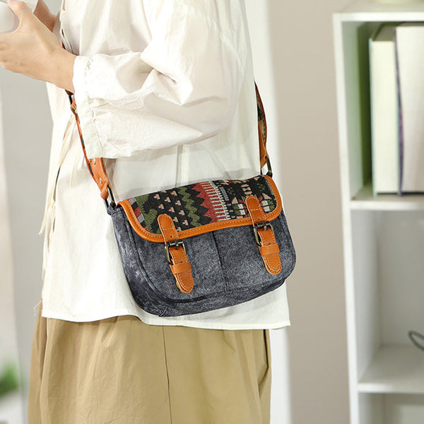 Ethnic Style Ladies Small Canvas Crossbody Bag Women's Satchel Bag Cute