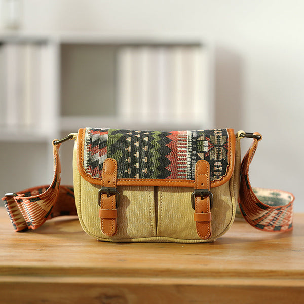 Ethnic Style Ladies Small Canvas Crossbody Bag Women's Satchel Bag Fashionable