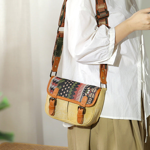 Ethnic Style Ladies Small Canvas Crossbody Bag Women's Satchel Bag Front