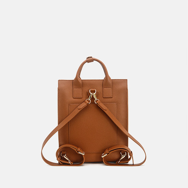 Functional Square Leather Backpack Top Handle Handbag for Women Functional